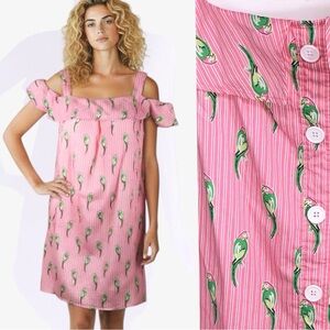 Crown & Ivy Large (PL) Whimsical Pink Parrot Cold Shoulder Dress